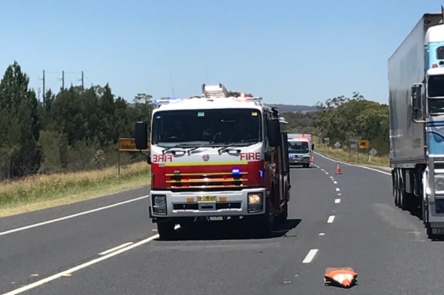 A large truck driving.