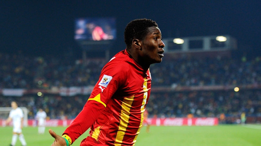 Asamoah Gyan beat two defenders for pace before volleying from a sharp angle to boot USA out of the Cup.