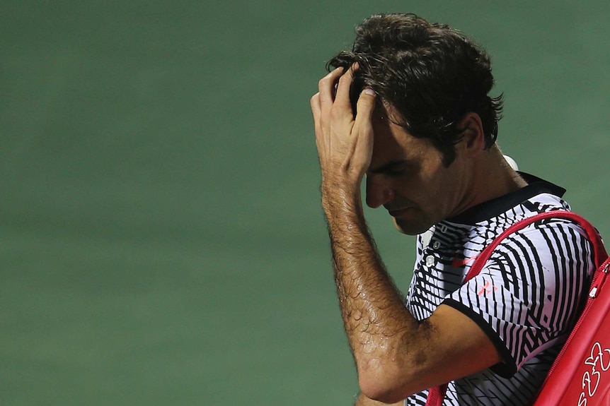 Roger Federer ponders his defeat to qualifier Evgeny Donskoy in the second round of the Dubai Open.