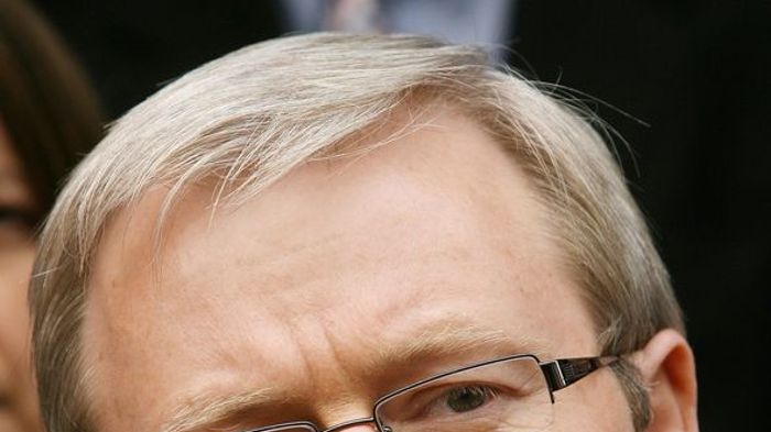 Kevin Rudd speaks to the media