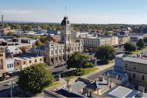 Birds eye view of Ballarat main street and clock tower