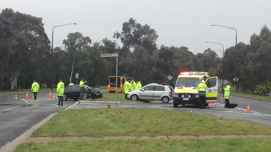 Two cars collided at the corner of Namatjira and Streeton Drives in Weston Creek around 1:45pm.