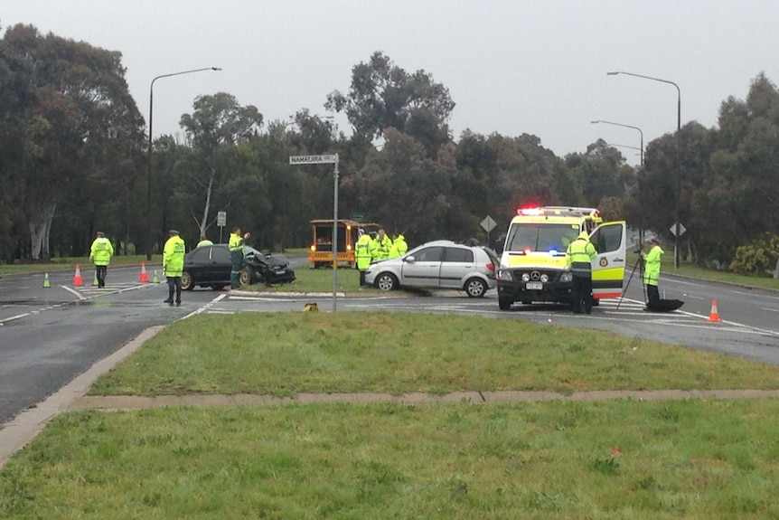 Two cars collided at the corner of Namatjira and Streeton Drives in Weston Creek around 1:45pm.