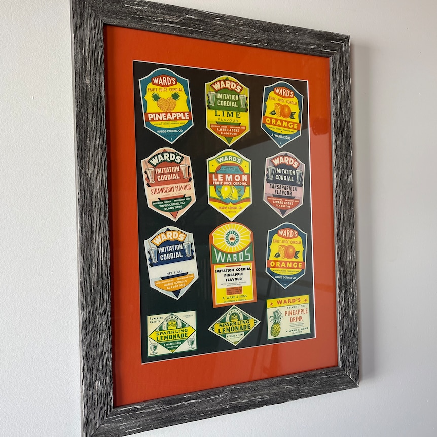 A frame showing various soft drink labels