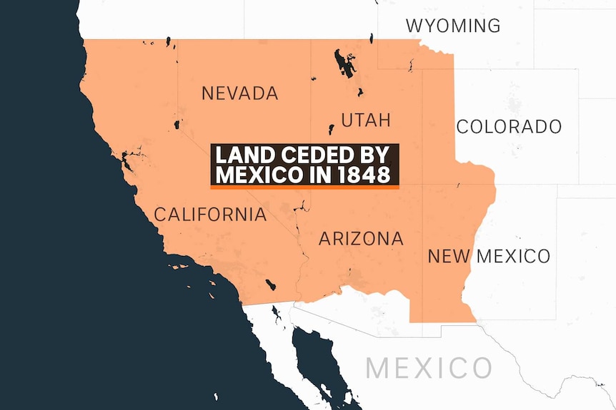 You view a map of Mexico's 1848 territory ceded to the US superimposed over current US states.