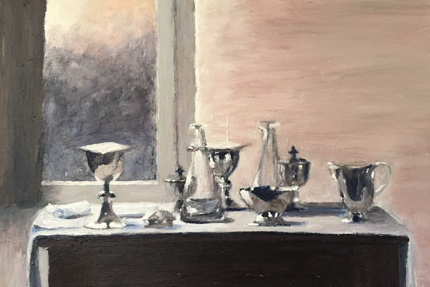 A painting of silverware on a table by Lexi Eikelboom