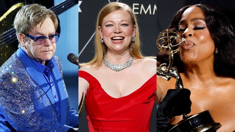 A composite picture of Elton John, Sarah Snook and Niecy Nash.