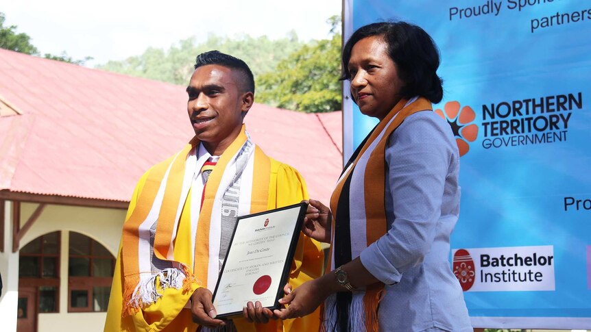Joao Da Costa graduating at the Senai NT English Language Centre in Dili.