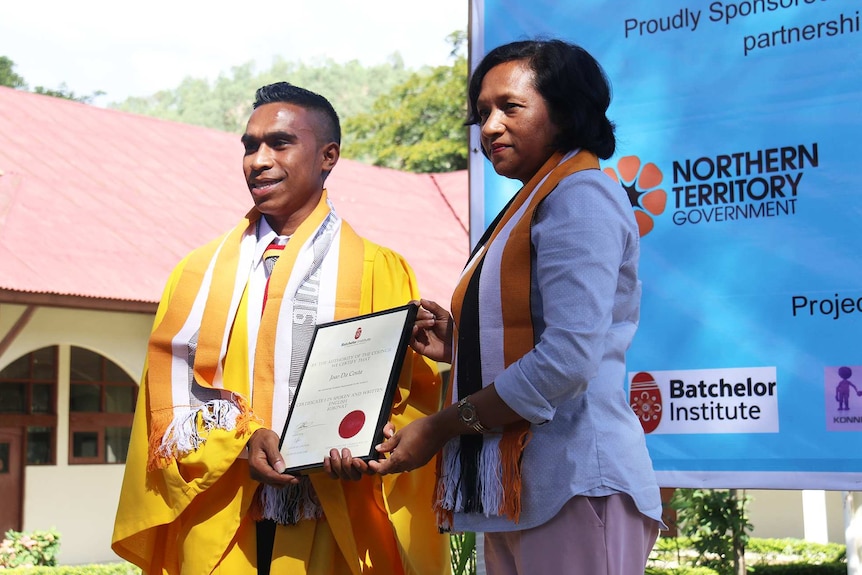 Joao Da Costa graduating at the Senai NT English Language Centre in Dili.