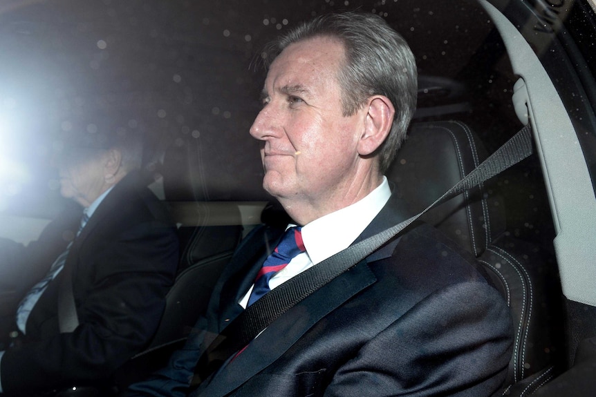 Outgoing NSW Premier Barry O'Farrell leaves ICAC in Sydney.