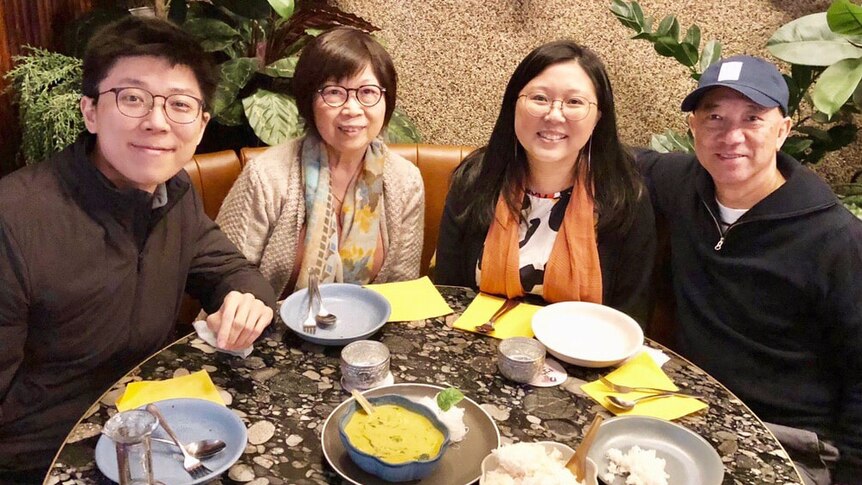 ABC Life reporter Jennifer Wong with her brother and parents at a restaurant in a story about Mid-Autumn Festival and mooncakes.