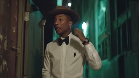 Pharrell Williams performing Happy in a screen grab from the film clip
