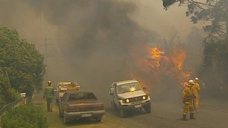 Firefighters battling a blaze near St Marys in Tasmania