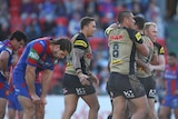Penrith Panthers celebrate during a win over Newcastle Knights