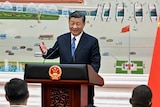 Chinese President Xi Jinping gives speeech to ambassadors in the Great Hall of the People in Beijing.
