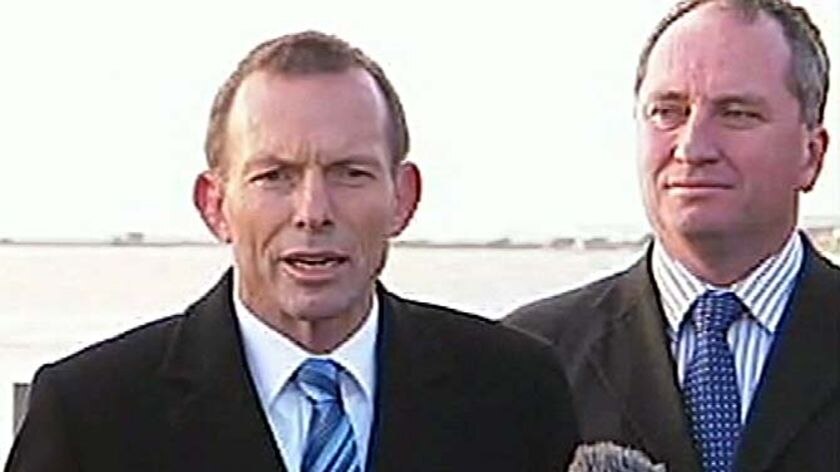 LtoR Opposition Leader Tony Abbott and Senator Barnaby Joyce speak at a press conference