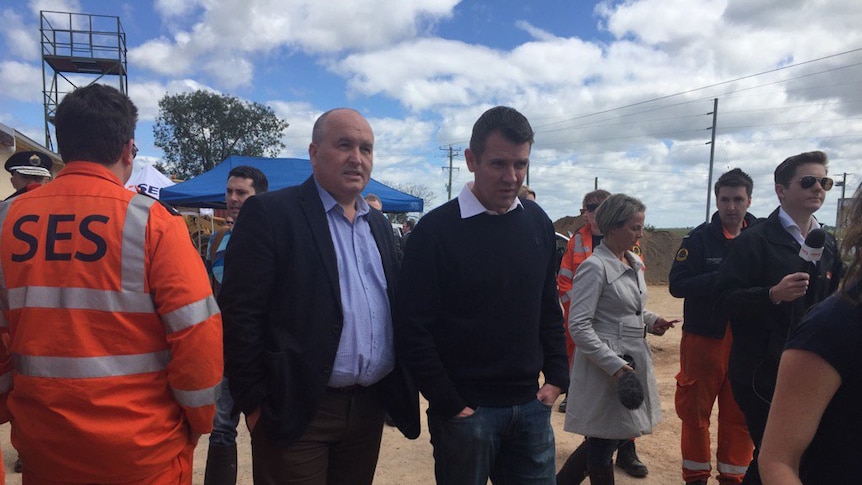 NSW Premier Mike Baird visiting Forbes with Minister for Emergency Services David Elliott.