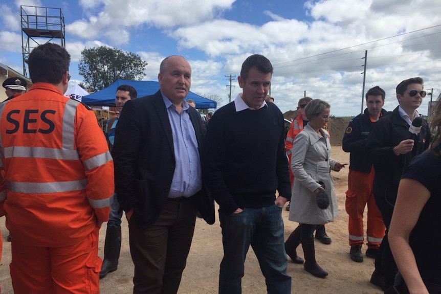 NSW Premier Mike Baird visiting Forbes with Minister for Emergency Services David Elliott.