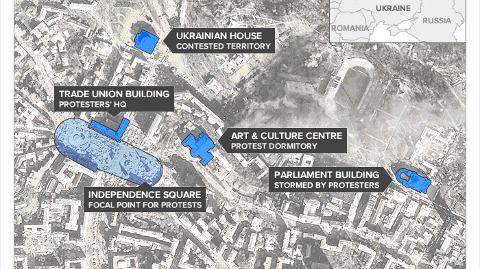 The key locations in the ongoing unrest gripping Ukraine's capital of Kiev.