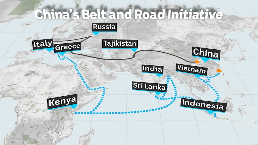 A map showing some countries which have backed China's Belt and Road Initiative.