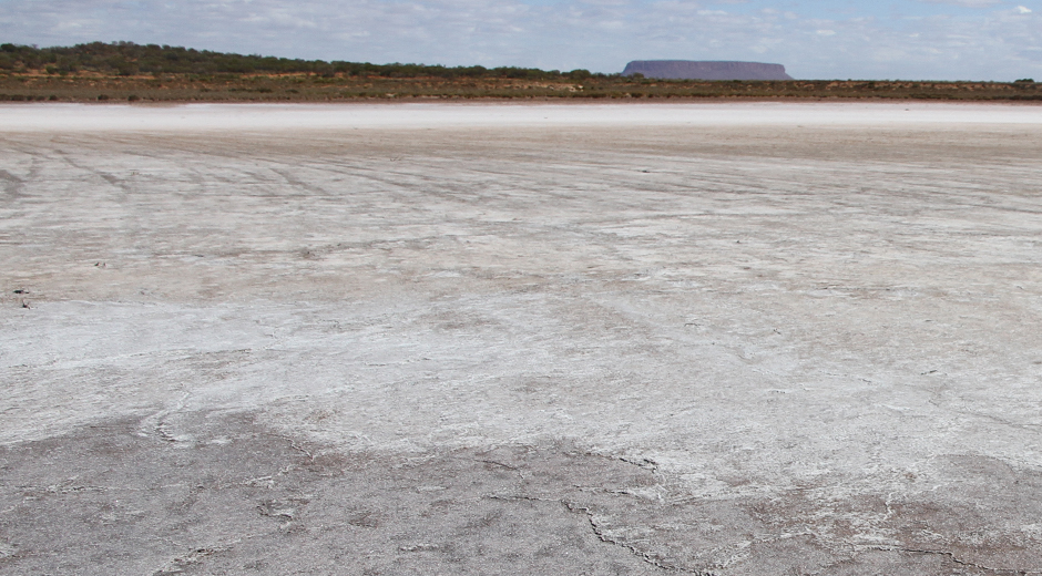 Curtin Springs salt lake, with Mount Connor in the background.