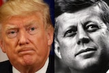 A headshot of Donald Trump and JFK