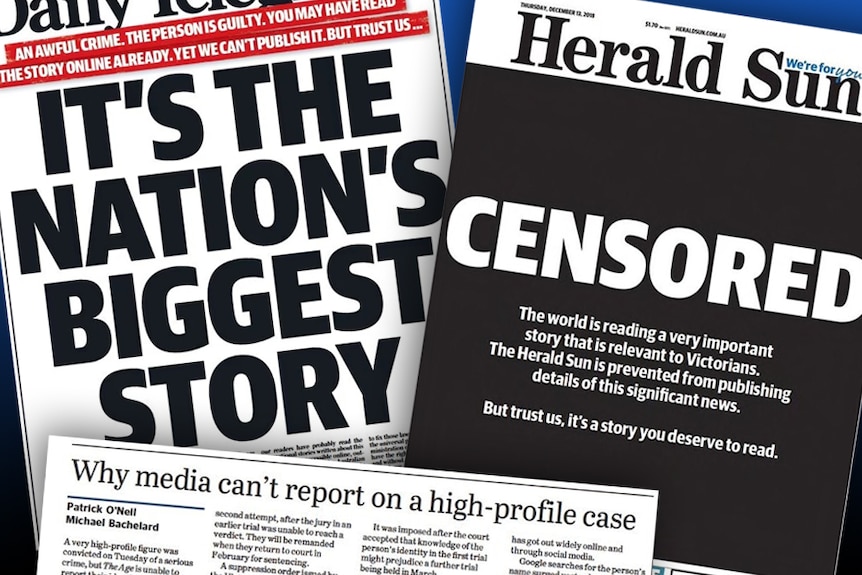 Newspaper headlines including "Censored", "It's the nation's biggest story" and "Why media can't report on a high-profile case".