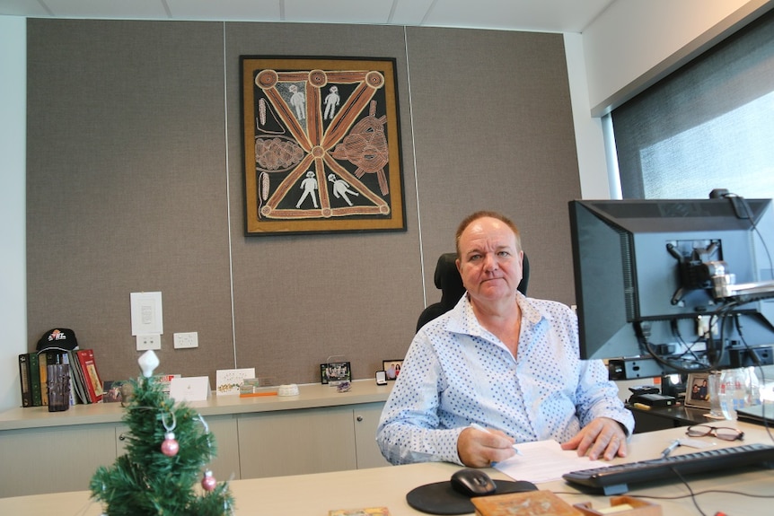 Travelling Dreaming by Mick Namarari Tjapaltjarri in Alistair Shield's office