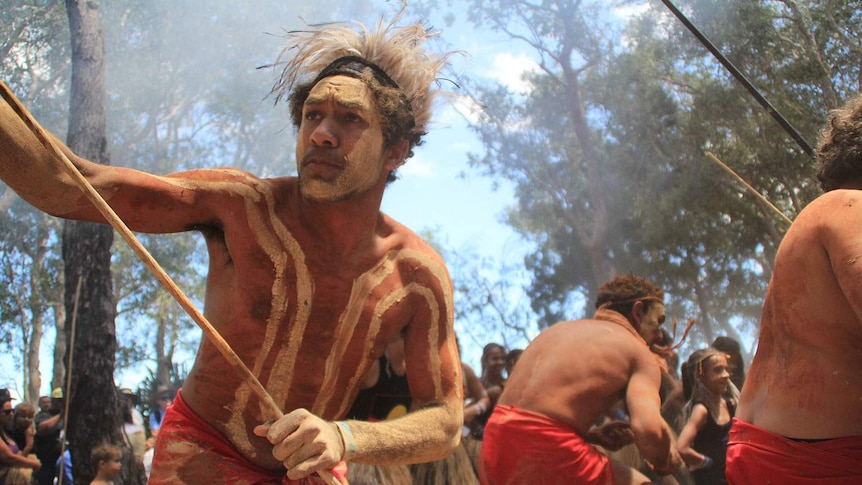 Indigenous dancers of the Butchulla people on Fraser Island in south-east Queensland on October 24, 2014.