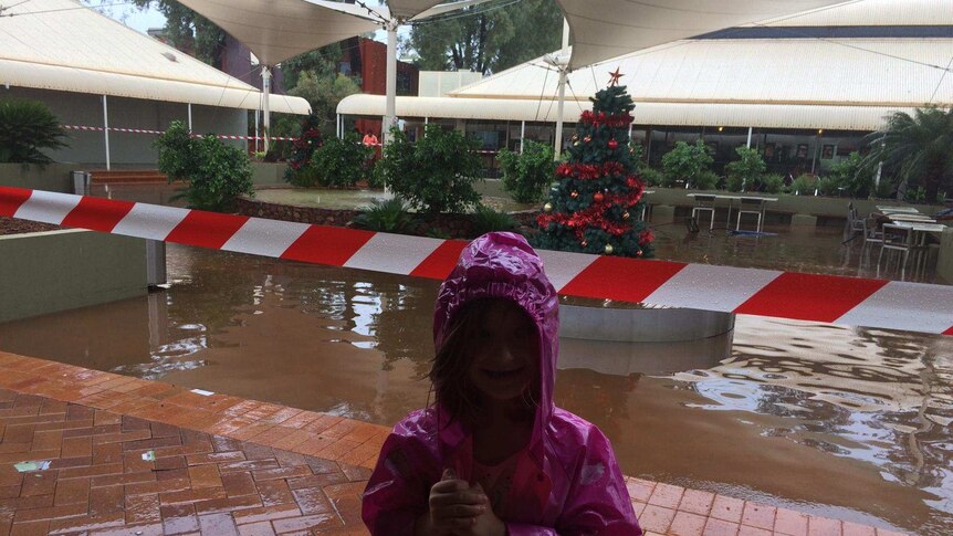 Yulara town square has been flooded by heavy rain.
