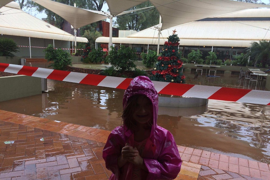 Yulara town square has been flooded by heavy rain.