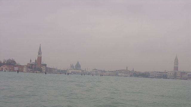 A photograph of Venice in the mist.