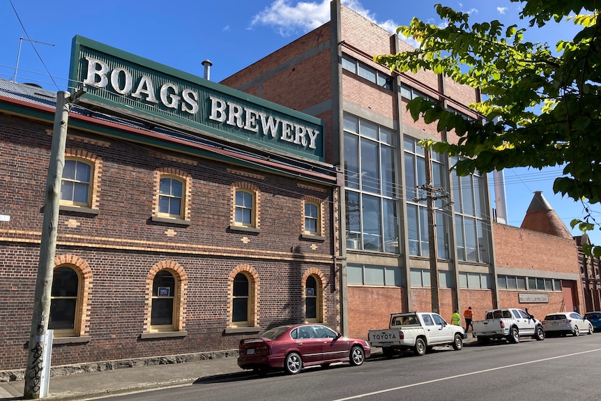 A red brick building with a large Boags Brewery sign.