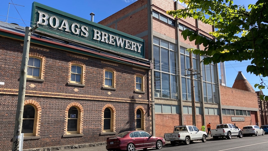 A red brick building with a large Boags Brewery sign.