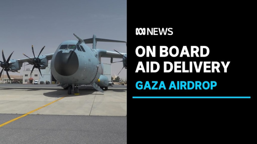 On Board Aid Delivery, Gaza Airdrop: Aid delivery airbus Airforce A400 on the tarmac.
