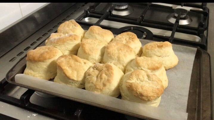 A tray of scones fresh from the oven.