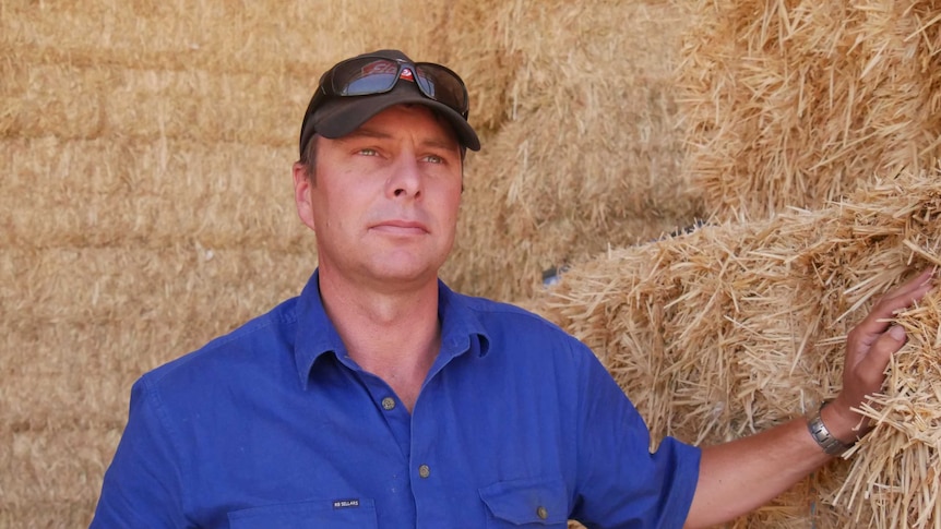 Farmer Russell Zwar in his hay shed.