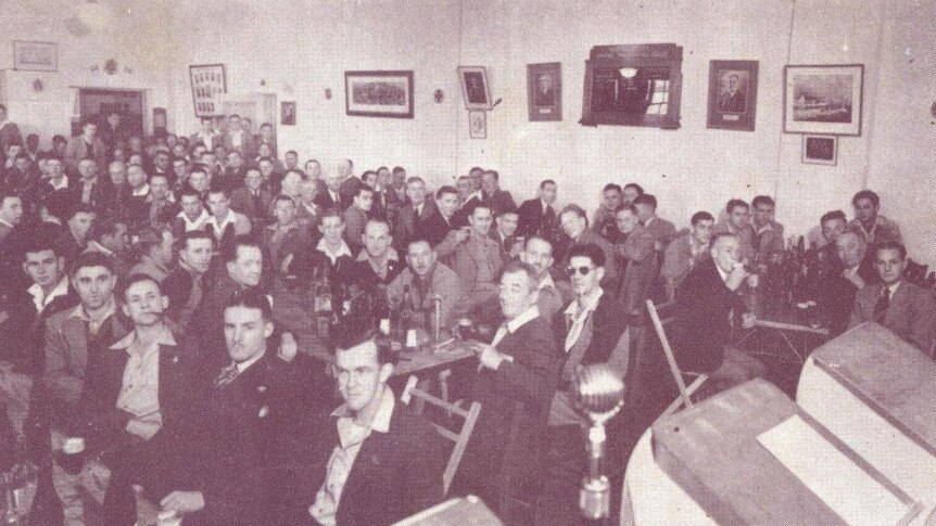 The Sunday morning 'sick parade' in the main club room of the North Sydney Anzac Memorial Club in the late 1940s.