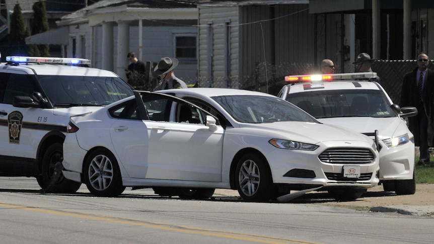 Pennsylvania State Police investigate the scene where Steve Stephens was found shot dead.