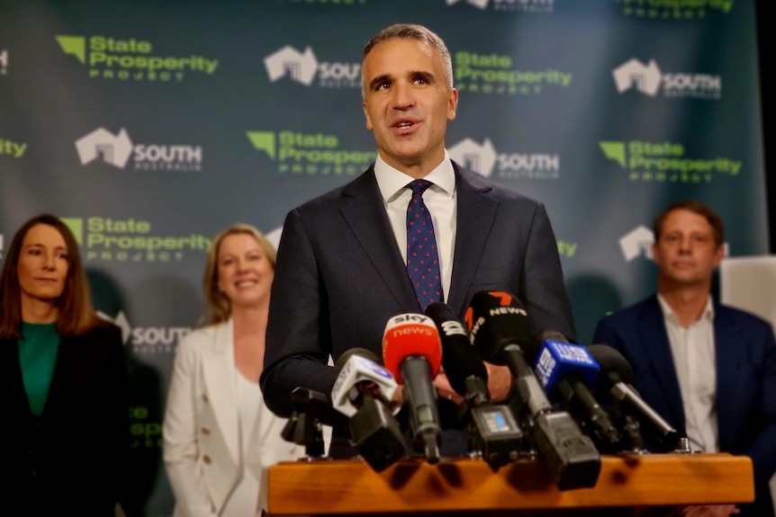 SA Premier Peter Malinauskas talks at press conference.