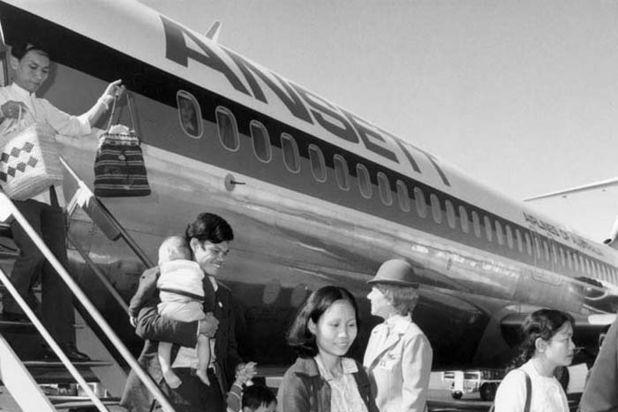 Vietnamese refugees arrive at Canberra airport in 1979.