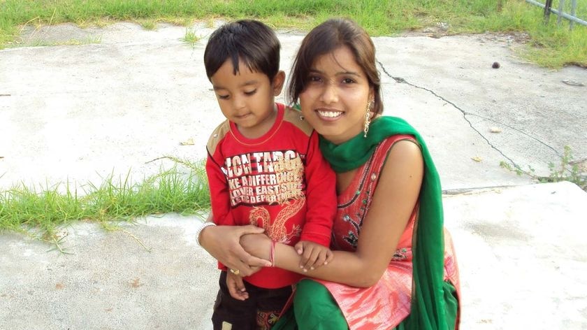 Three-year-old boy Gurshan Singh and his mother