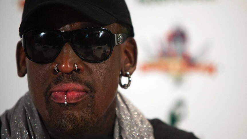Dennis Rodman at news conference in New York