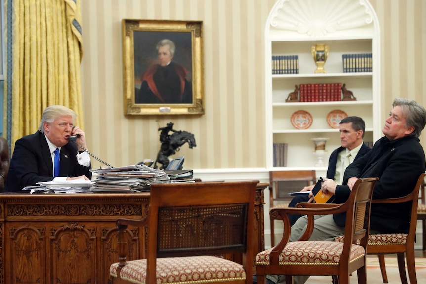 Donald Trump speaks with Malcolm Turnbull over the phone from the Oval Office