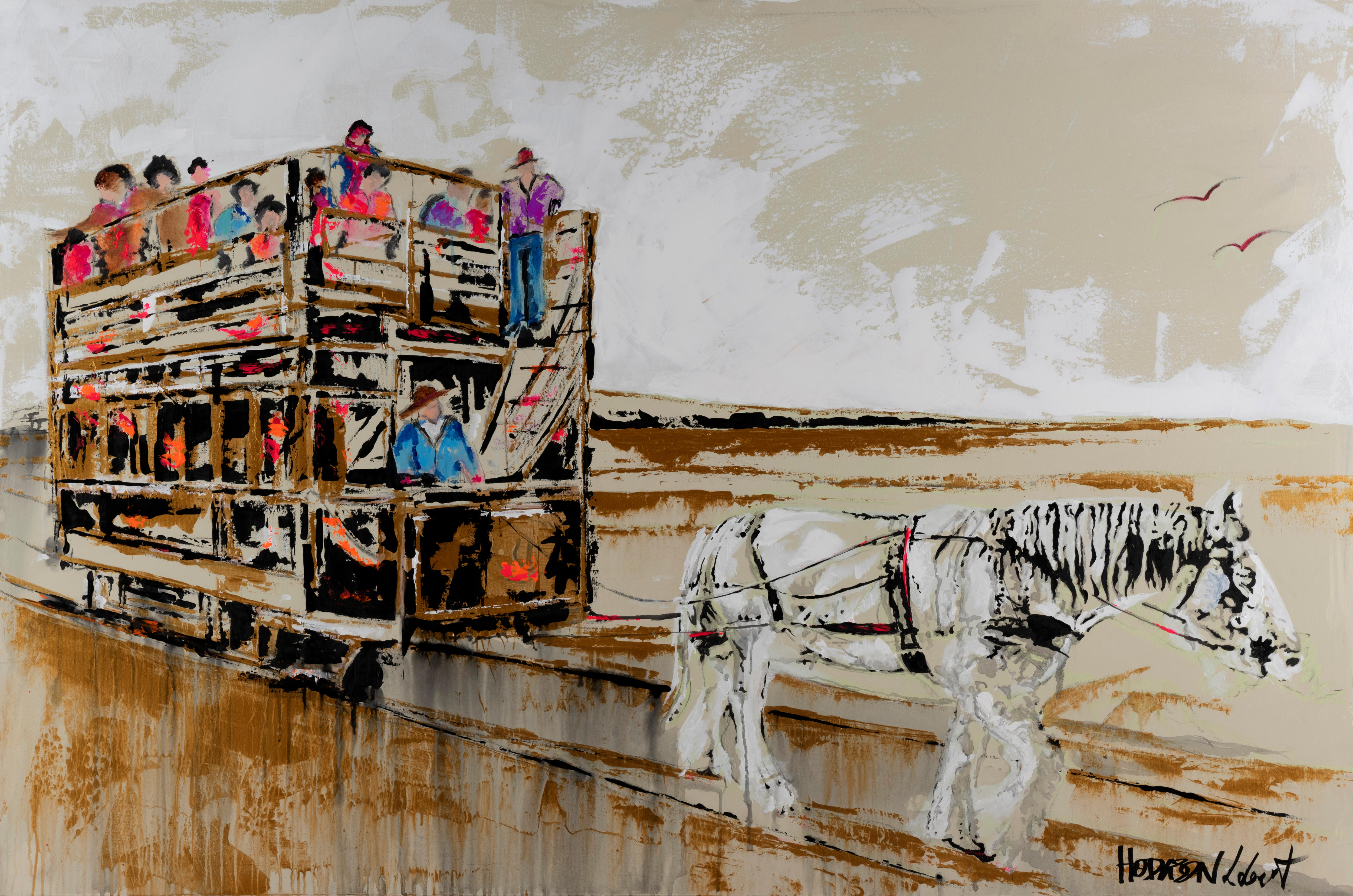 A painting of the Granite Island to Victor Harbor horse-drawn tram.
