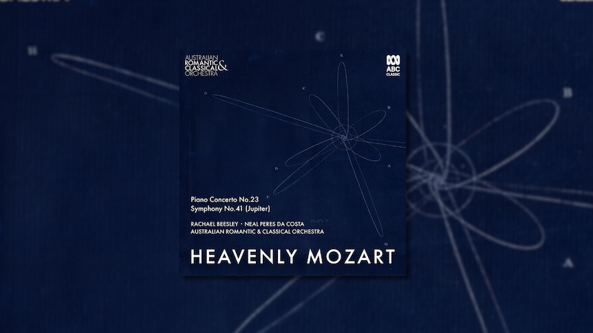 Album cover of deep blue with a white celestial-looking line drawing. Text includes the ensemble, album and work titles.