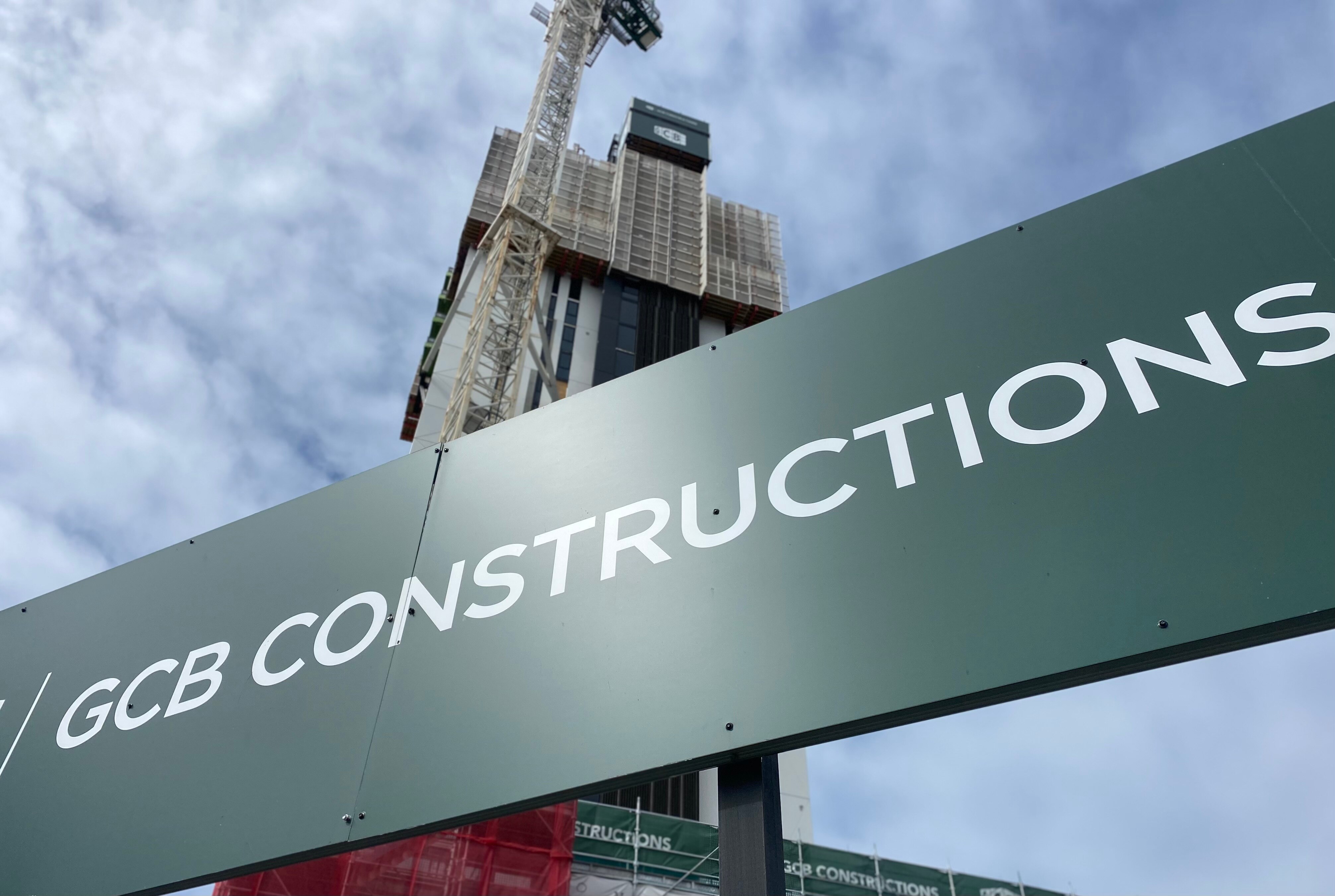 GCB Constructions signage with crane above