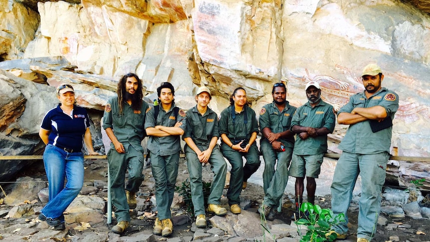 University of Notre Dame Rock art researcher, Melissa Marshall, with participants in the Ranger Development Program in Kakadu National Park.