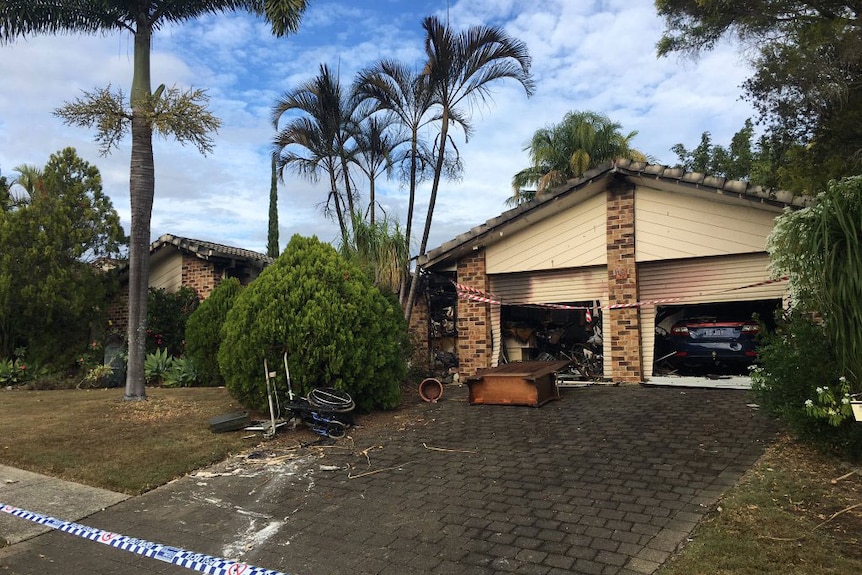 The scene of a house fire at Arundel on Queensland's Gold Coast.