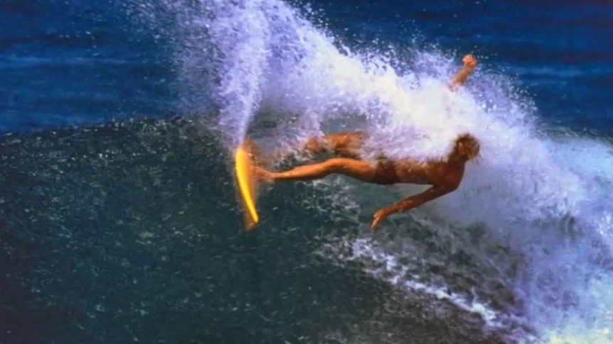 Ian "Kanga" Cairns carving a Hawaiian wave in the 1970s